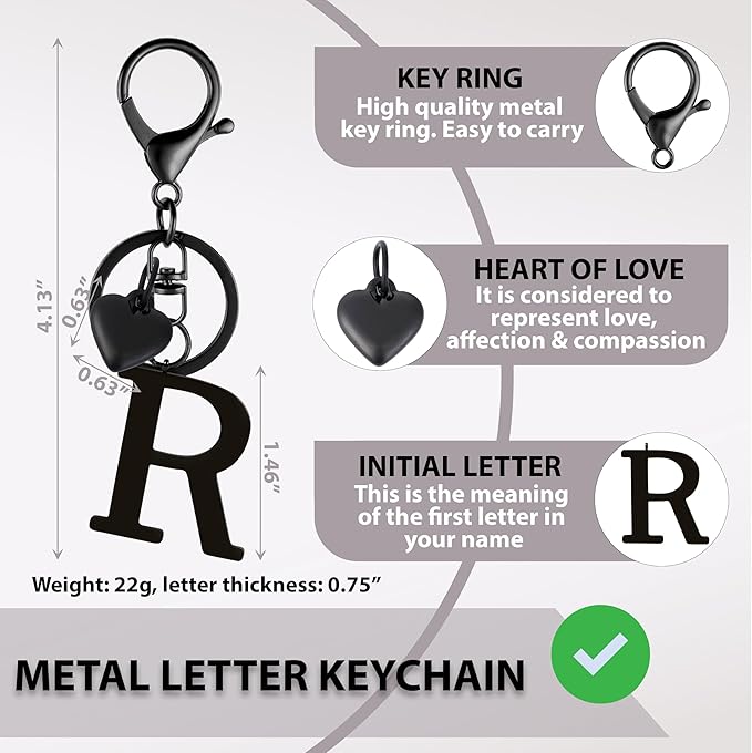 Metal Heart Alphabet Keychain for Women, Girls - Cute Initial Letter Accessories for Purse, Bag Charms and Backpack