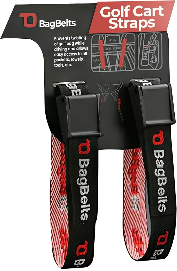 Golf Bag Cart Straps, Golf Cart Belt Attachment, Holds Bag to Cart for Easy Access to Clubs, Golf Cart Accessories, Black