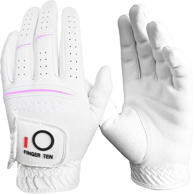 FINGER TEN Golf Gloves Womens Ladies 1 Pack Glove Left Hand for Right Handed Golfer, Wet Hot Cool Rain Grip Weathersof All Weather, Fit Small Medium Large XL