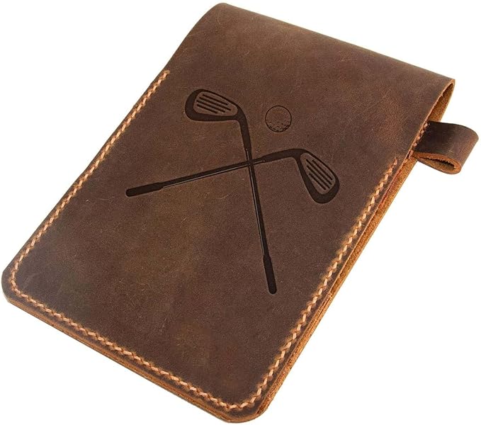 Golf Scorecard Holder Leather Hand Stitched, Yardage Book Holder, Golfers Gift, Gift for Him, Gift for Dad, Leather Golf Gifts (Brown)
