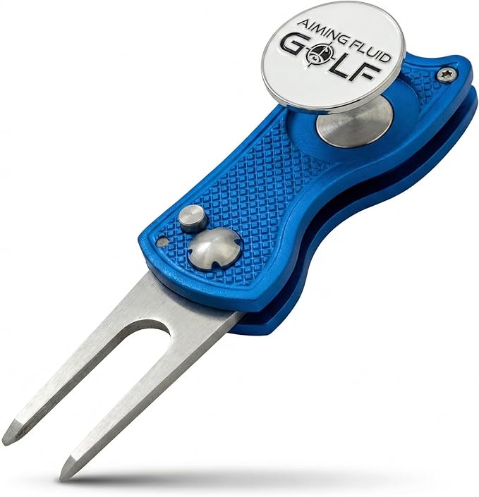 Golf Divot Repair Tool — 5-in-1 Golfing Ball Marker, Pitch Mark Repair, Putting Alignment, Club Tee, and Groove Cleaner, Accessory Metal Switchblade Design - Ideal Gift for Golfers