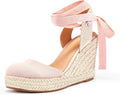 FISACE Womens Summer Espadrille Heel Platform Wedge Sandals Ankle Buckle Strap Closed Toe Shoes