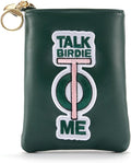 PINKTEE Golf Valuables Pouch Funny Golf Accessories Bag with Zipper Master Green Premiun Leather Golf Tee/Ball Pouch for Women Men (TALK BIRDIE TO ME, White stripe)