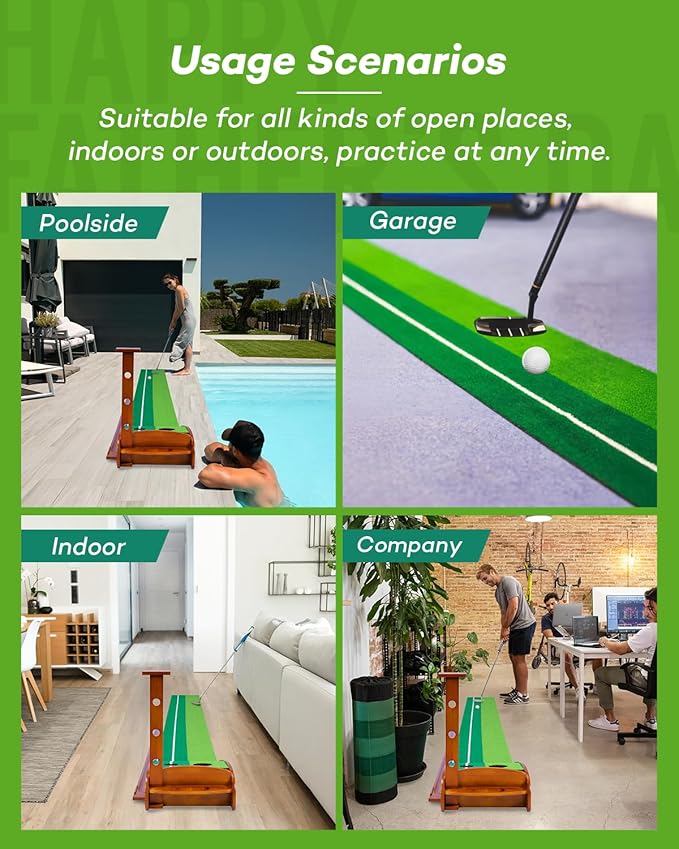 Golf Putting Green with Auto Ball Return for Indoor Outdoor Practice, Putting Mat Training Aid with Alignment Guide Non-Slip Base for Home Backyard Office, Golf Gifts for Dad Men Women