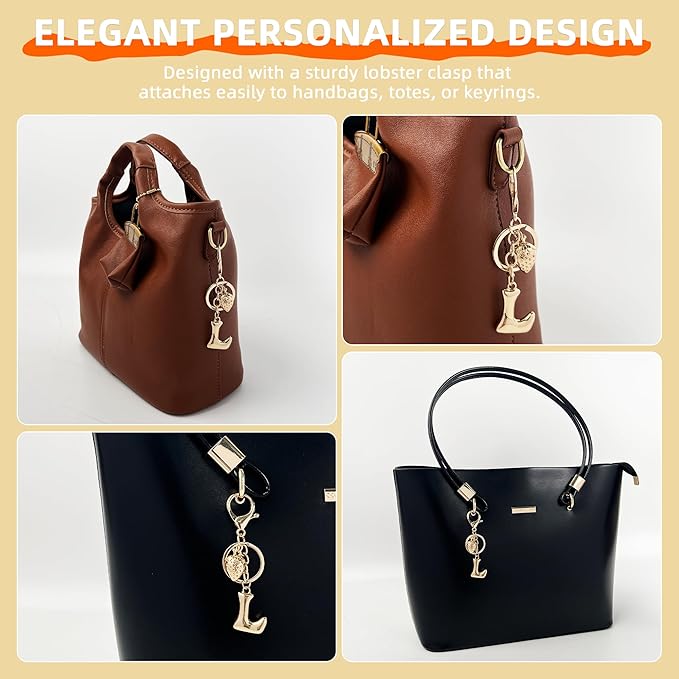 Gold Bubble Heart, Cherry, Bow & More Designs Letter Initial Keychain Bag Charms – Cute Purse Charms for Handbags