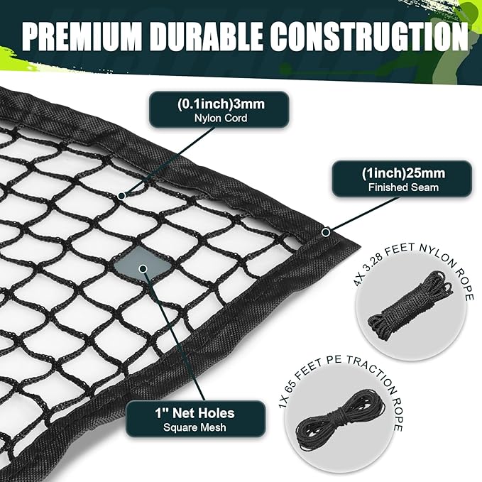 Golf Netting 7Ft,10Ft,15Ft,20Ft Golf Practice Net for Garage, Sport Practice Barrier Net, Heavy Duty Nylon Sport Netting Golf Hitting Net for Baseball, Hockey, Soccer, Tennis DIY Ball Net for Backyard