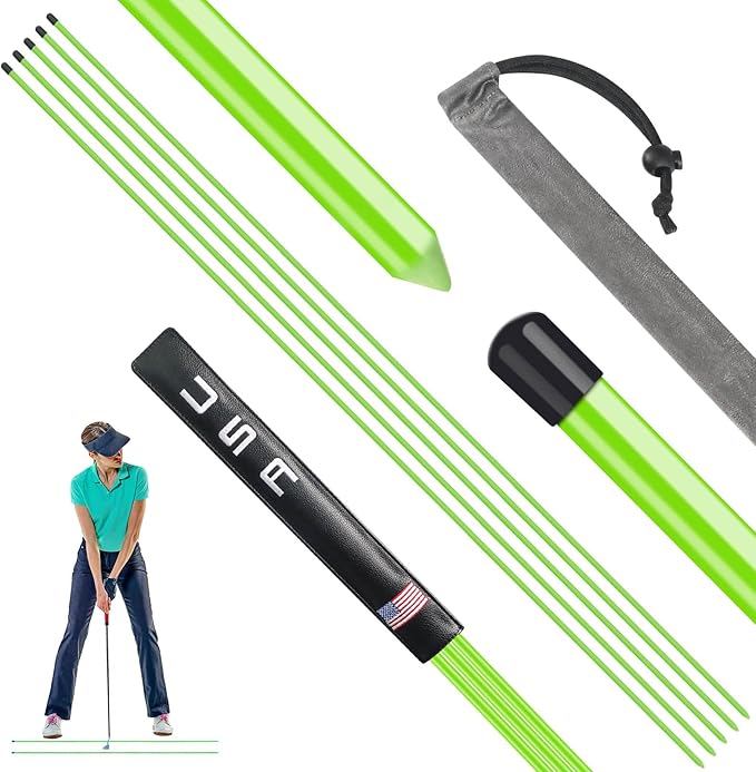 Golf Alignment Sticks 43 Inches Value 5-Pack with Premium Cover, Training Rods Essential Aiming Stick for Perfect Swing & Accurate Aiming & Effective Practice Guide