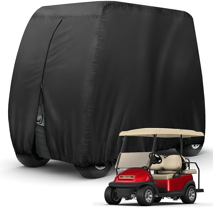 Golf Cart Cover 6 Passenger Heavy Duty, 420D Waterproof Golf Cart Covers Extended Roof Compatible with EZ GO Club Car Yamaha Golf Carts, Outdoor Dustproof 6 Seat Club Car Cover (Up to 150 Inch)