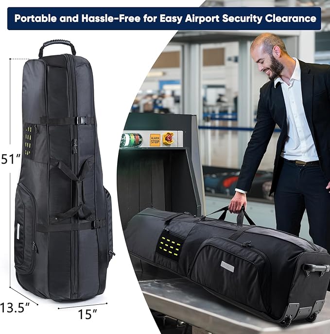 Golf Travel Bag with Wheels - Airline-Approved Heavy Duty Oxford Golf Case for Clubs, Cart&StandBag, Soft-Sided Waterproof Cover