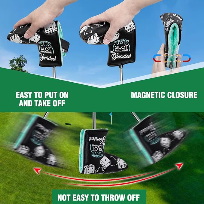 Golf Club Covers Lucky 777 Blade Putter Headcover Golf Driver Covers Fairway Wood Headcover Hybrid Head Cover Blade Putter Cover Leather 3 Wood Headcovers Golf Headcovers for All Brand