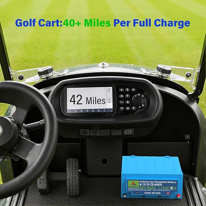 48V 40Ah LiFePO4 Battery, Deep Cycles 15000+ Lithium Iron Battery 51.2V 2048Wh for Golf Cart, RV, Solar, Marine Trolling Motor, Home UPS Backup & Off-Grid Applications, 100A BMS, 10 Years Lifetime