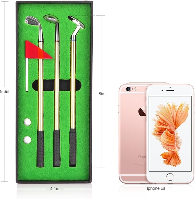 Juboury Mini Desktop Golf Pen Gift Set with Putting Green, Flag, 3 Golf Club Pens & 2 Balls