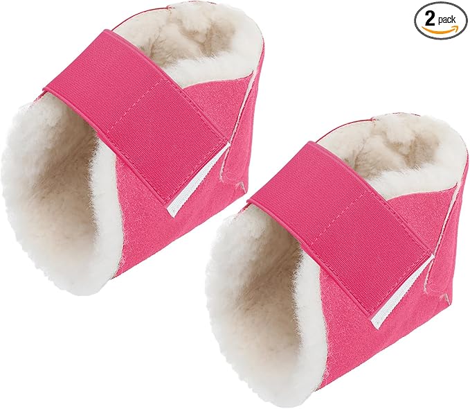 2 Pcs Heel Protectors for Pressure Sores Sheepskin Heel Pads Soft Foot Cushions Pad Protectors Adjustable Foot Pillows with Securing Strap for Bed Sore Ankle Ulcers (Pink)