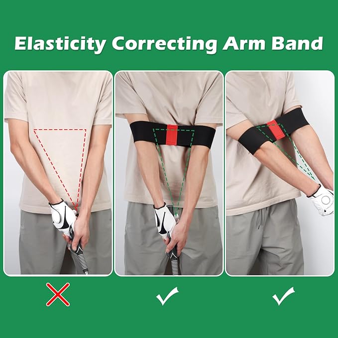 welspo Retractable Golf Swing Trainer Aid with Arm Band, Rhythm Click Sound, Warm-Up and Grip Trainer, Right-Handed Golf Club for Improve Chipping and Hitting Strength