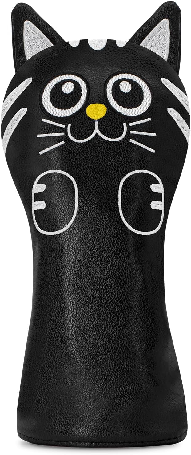 Golf Kitty Head Cover Golf Club White Leather Headcovers 1pc/4pcs Set Fits Driver Fairway Wood Hybrid Utility Putter Iron Wedge Headcover.