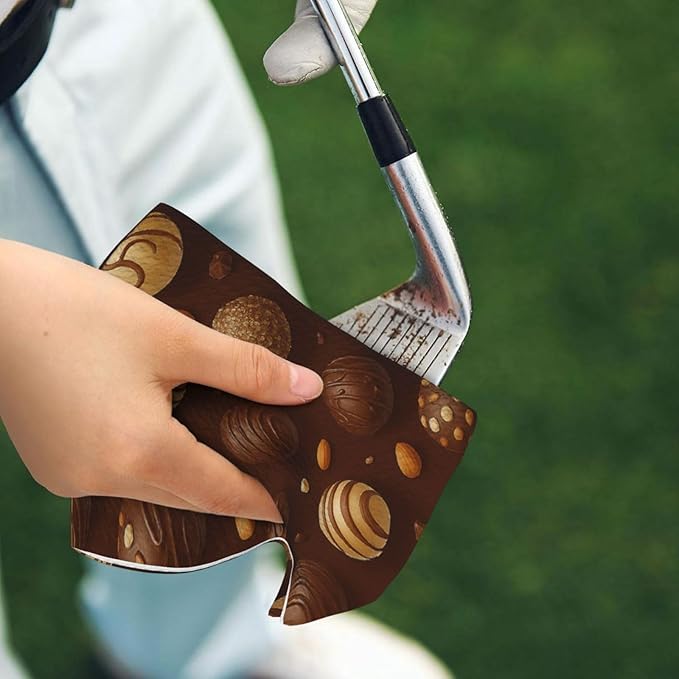 Chocolate & Nuts Golf Towel Waffle Microfiber with Hook Detachable Clip 24x16in