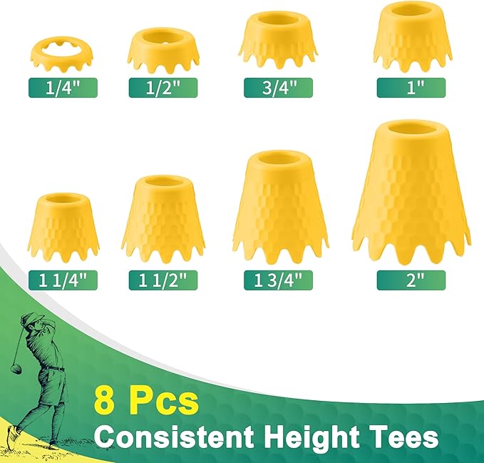 8 Pack ‌Simulator Golf Tees, TPU Unbreakable Material, Height from 1/4" to 2", Suitable for Indoor, Outdoor, Winter, Golf Mats, Turf and Driving Range