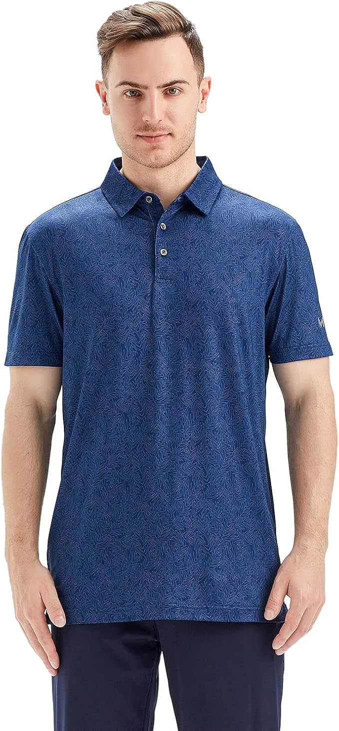 Golf Shirts for Men Dry Fit Short Sleeve Print Performance Moisture Wicking Polo Shirt
