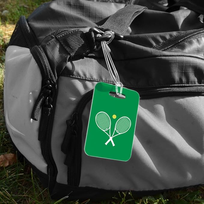 ChalkTalkSPORTS Tennis Luggage & Bag Tag | Crossed Tennis Rackets | Custom Info on Back | Medium | Green