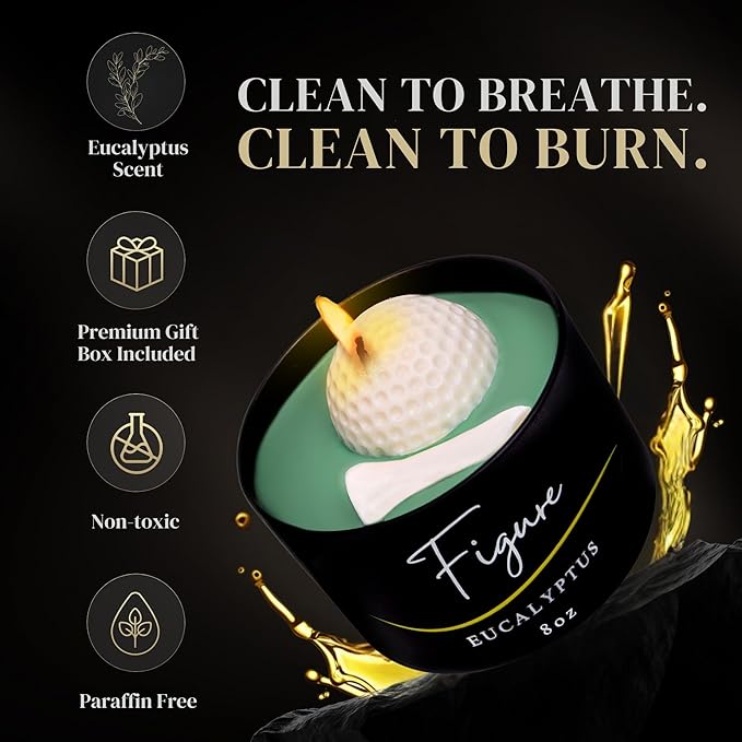 All-Natural Golf Candle – Eucalyptus Scent | Hand-Poured in The USA | Beeswax & Soy Wax | Essential Oils | 100% Beeswax Wick | Premium Gift Box | Candle Gifts for Men & Women| Aromatherapy Benefits