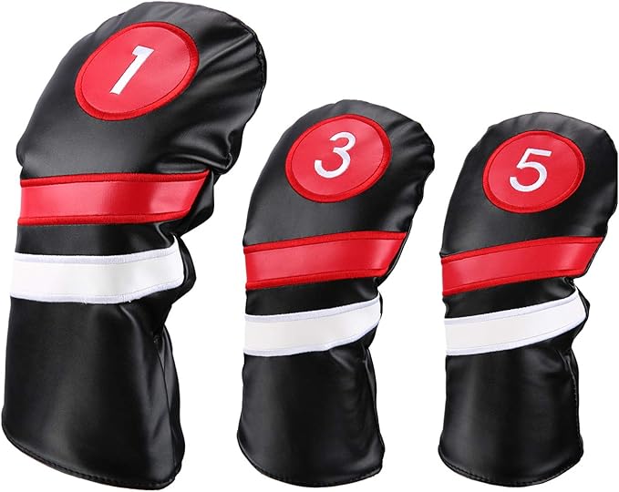 Golf Head Covers 3pcs Set, Driver Fairway Wood Headcovers, Vintage PU Headcovers for Golf Club