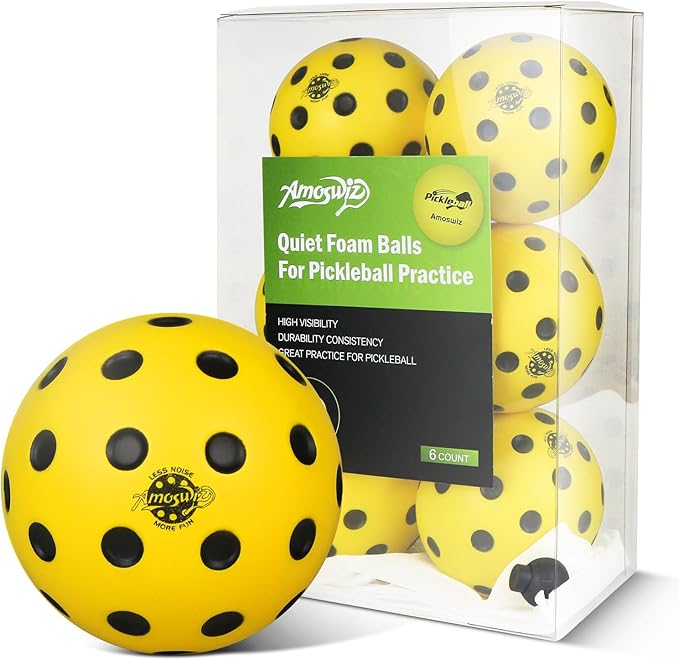 Silent Pickleball Balls, 6 Pack of Quiet Foam Ball for Indoor & Outdoor Pickle Ball Practice, Noise Reducing Soft Pickleball Practice Balls with 40 Simulated Concave Holes