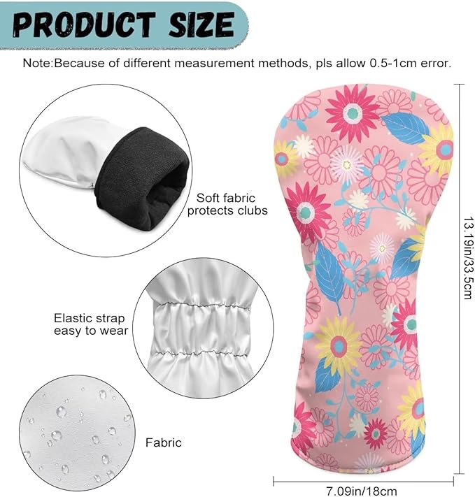Golf Club Head Covers for Club Protective, Waterproof PU Leather Driver Fairway Wood Hybrid Head Cover