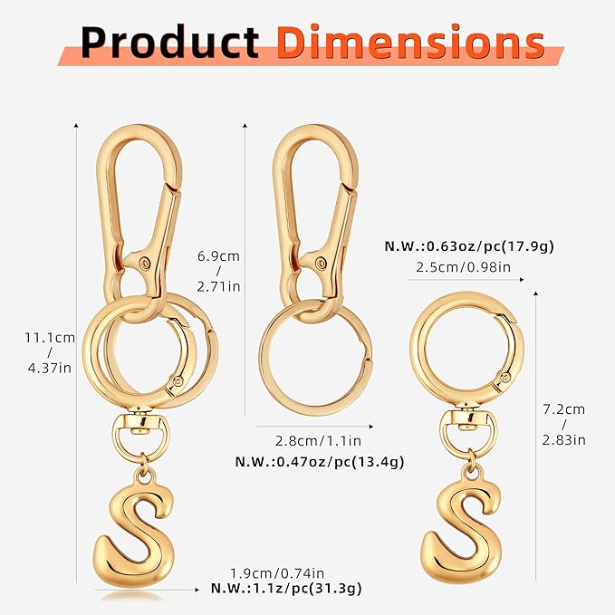 Gold Bubble Heart, Cherry, Bow & More Designs Letter Initial Keychain Bag Charms – Cute Purse Charms for Handbags