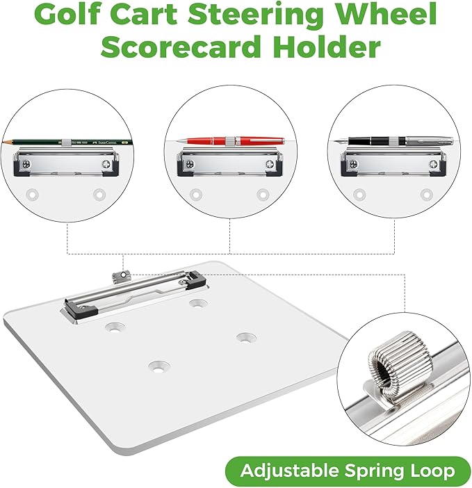 10L0L Golf Cart Steering Wheel Scorecard Holder with Pencil Holder Fit Yamaha,Club Car, EZGO - Upgrade Anti Drop Clip
