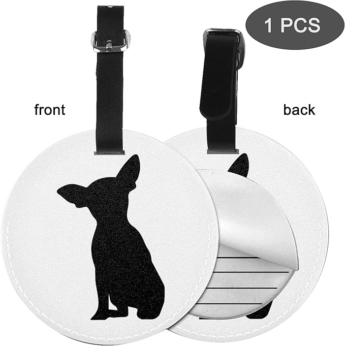 Chihuahua Dog Luggage Tags for Suitcases, Pu Leather Baggage Tags Identifiers for Travel, Name Id Label for Baggage Bag Women Men