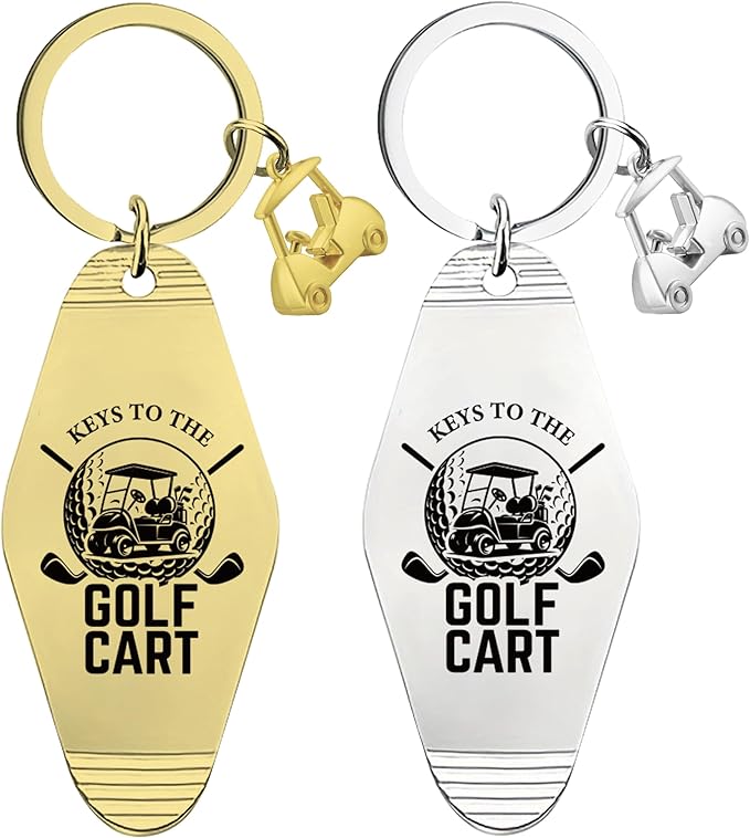2pcs Golf Cart Keychain for Golfer, Retro Metal Car Accessories, Funny Golf Birthday Gifts Key Ring for Men Father Husband
