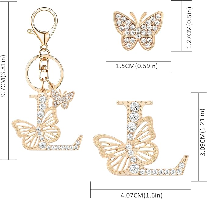 Gold Plated Alphabet Initial Letter Keyring Keychain for Women Girls Crystal Key Chains for Wallet Backpack Bag Charm