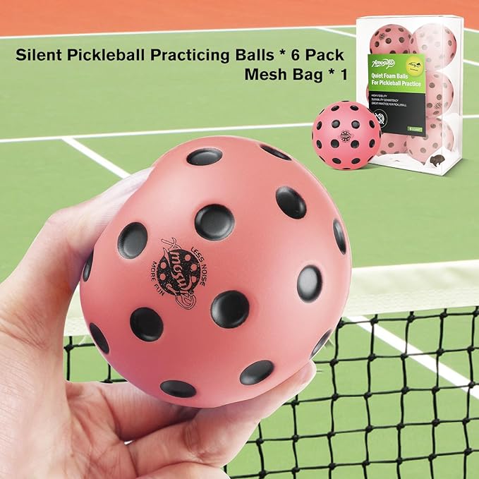 Silent Pickleball Balls, 6 Pack of Quiet Foam Ball for Indoor & Outdoor Pickle Ball Practice, Noise Reducing Soft Pickleball Practice Balls with 40 Simulated Concave Holes