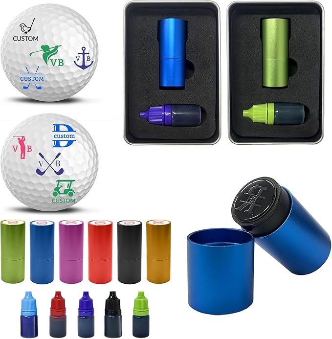 Custom Golf Ball Stamp with Ink & Storage Tin - Personalized Text/Logo Waterproof Reusable Golf Ball Marker Set, for Men, Dad, Husband, Father's Day, Christmas, Retirement Gifts for Golf Lovers