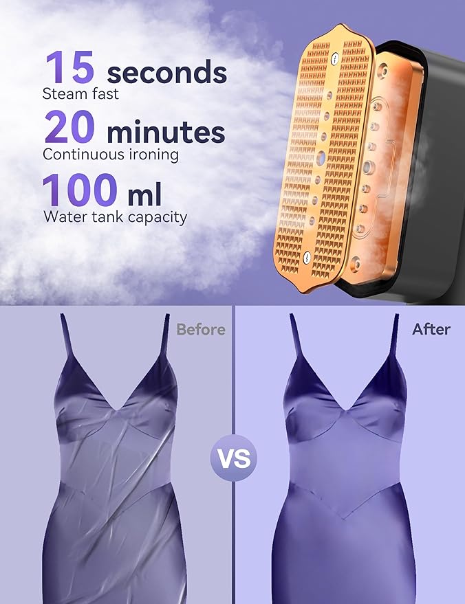 Steamer for Clothes,Sundu Portable 2-in-1 Travel Steamer&Iron,15s Fast Heat-up,100ml Water Tank,Ironing Gloves,25 Min Powerful Continuous Steam,1200W&4 Modes Light Steam Iron for Travel&Home(Gray)
