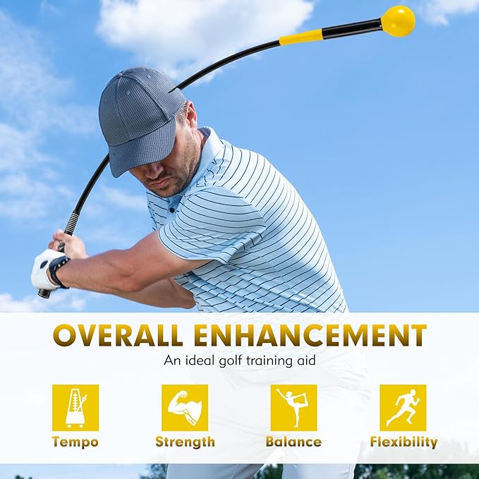GYMAX Golf Swing Trainer, Warm-Up Stick with Grip Trainer for Rhythm, Balance, Tempo & Strength, Right Handed Swing Speed Training Aid, Weighted Golf Club for Indoor Practice