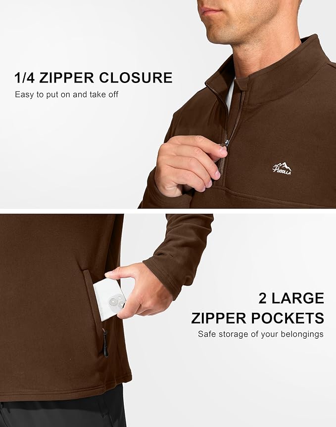 Pudolla Men's Quarter Zip Pullover with 2 Pockets Fleece Warm Soft Golf Sweatshirts for Athletic Workout Running