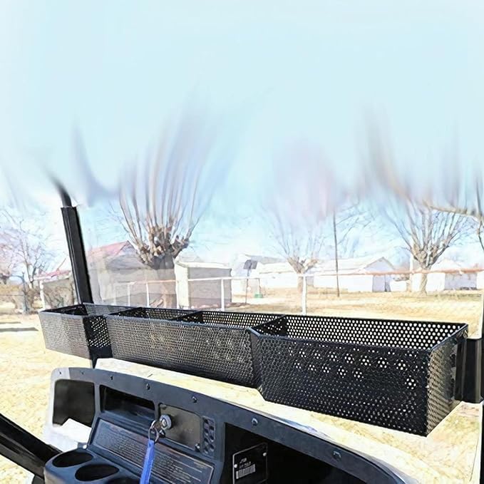 Huskey Golf Cart Front Basket Storage Basket Dash Basket Compatible W/EZGO TXT/RXV,Club Car DS (2000.5+) Precedent/Tempo/Onward,Yamaha G29 Drive2 2007+ One Piece Solid Design & Larger Compartments