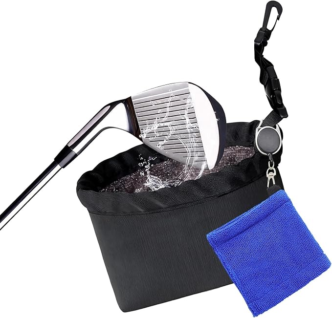 Golf Club Cleaner Bag with Towel Removable Golf Ball Washer Retractable Towel Golf Gifts for Men Women Golfers