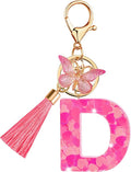 Suweibuke Colourful Cute Initial Letter Keychains for Women Girls with Tassel Butterfly, Charm for Purse Handbags Backpacks