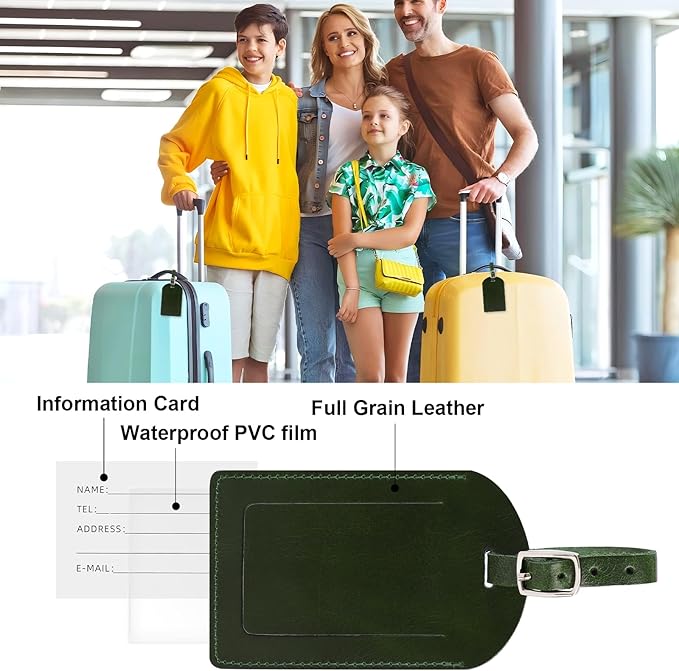 Ringsun Genuine Leather Luggage Tag for Suitcases ID Tags Bag Tags for Luggage (2 Pack)
