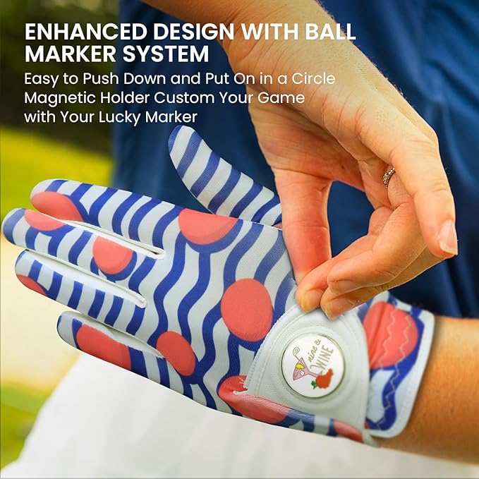 Ladies Golf Gloves Women Right Handed Golfer Left Hand Value 2 Pack with Ball Marker Leather All Weather Grip Breathable Soft Gift Set