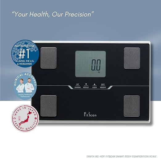 TANITA BC-401F - Japan Technology - FitScan Travel Scale - Compact Digital Body Composition Monitor with Bluetooth and Health Tracking - Compact & Travel-Friendly