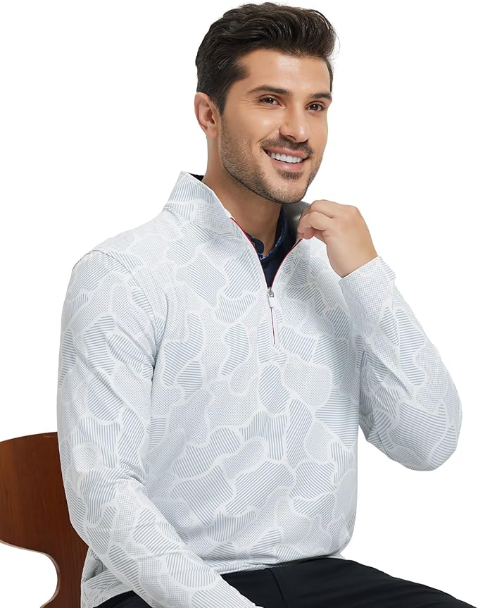 M MAELREG Quarter Zip Golf Pullover Men Dry Fit Long Sleeve Performance Wicking 1/4 Zip Full Print Pullover Mens Sweatshirt