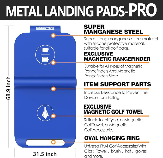 Golf Bag Metal Landing Pads for Magnetic Golf Towel,Golf Rangefinder,Golf Flask,Golf Speaker- Quick Access to Magnetic Golf Equipment and Accessories-Golf Gift -US Patent