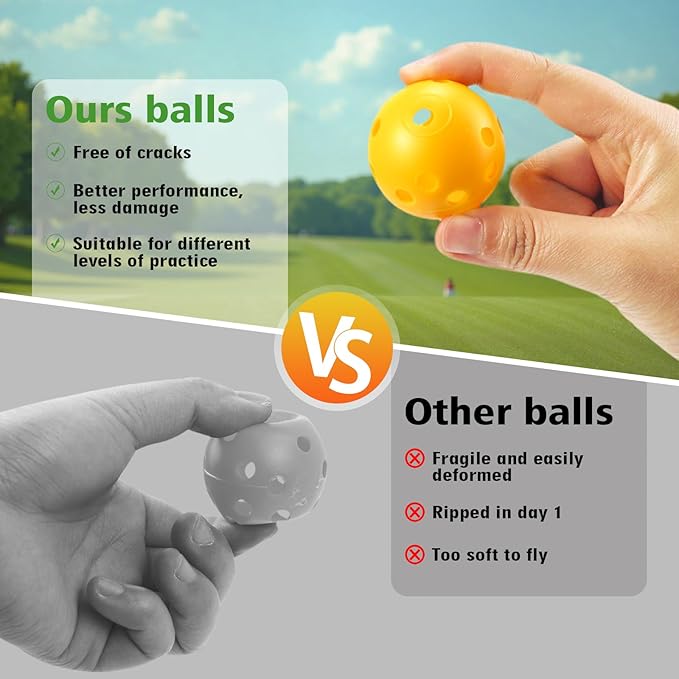 26 Pack Practice Golf Balls, 41mm Hollow Airflow Plastic Golf Balls with Golf Tees, for Indoor Outdoor Driving Range Backyard Swing Practice
