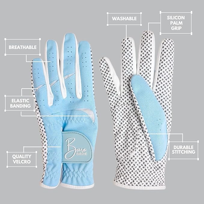 Golf Gloves Both Hands Women's 1 Pair Lightweight Non-Slip Silicone Extra Grip All Weather Girls Ladies Sports Tennis