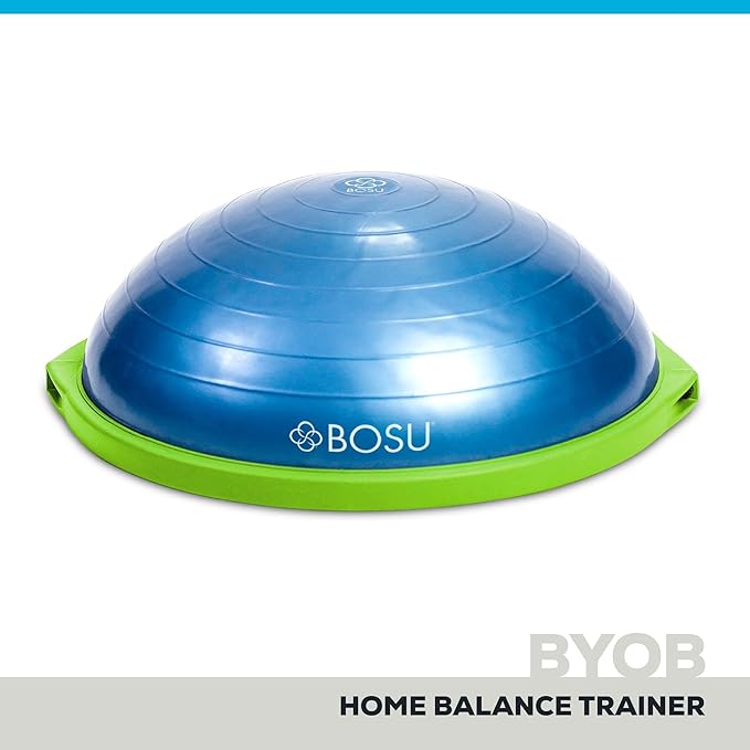 Bosu Balance Ball Exercise Trainer, Home Gym Equipment w/ Guided Workouts & Pump, 26", Blue - Inflatable Fitness Platform for Strength Training, Standing, Balancing, and Core Workout