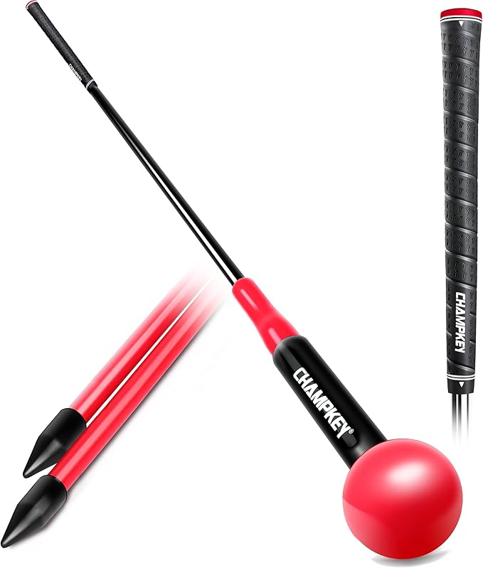 CHAMPKEY Professional Golf Swing Trainer with Customizable Size Grip - Come with 2 Golf Alignment Sticks - Choose Grip Size and Swing Training Aid Length