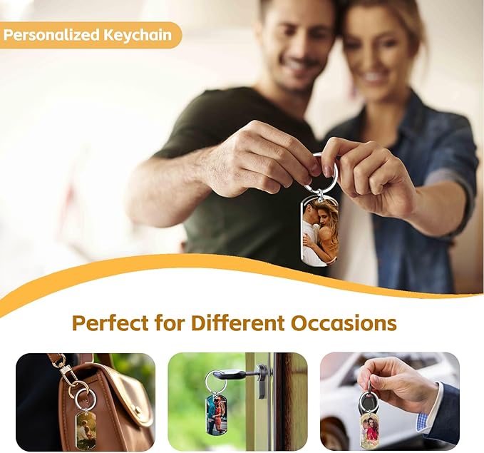 Personalized Custom Keychain with Picture - Double Sided Engraving Photo Text Customized Key Chains for Men Boyfriend